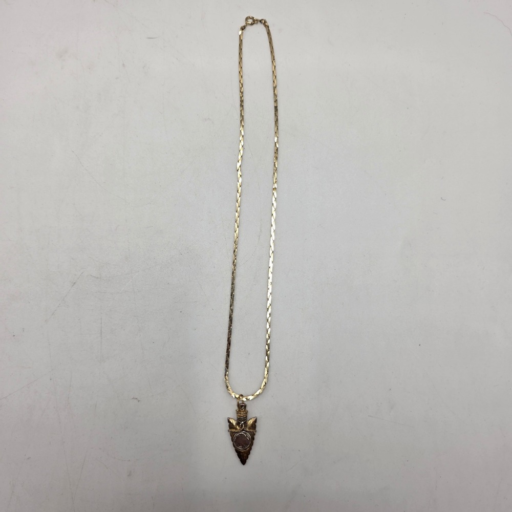 Arrowhead Necklace Buffalo Nickel Coin Pendant Gold Tone Flat Link Chain 18in
